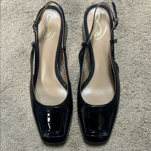 Sam Edelman Black Patent Slingback Heels - Picture 1 of 5